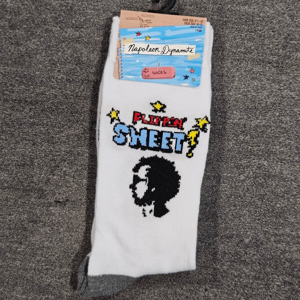 Napoleon Dynamite Flippin Sweet Pedro White Crew Socks Shoe Size 6.5-12 NEW